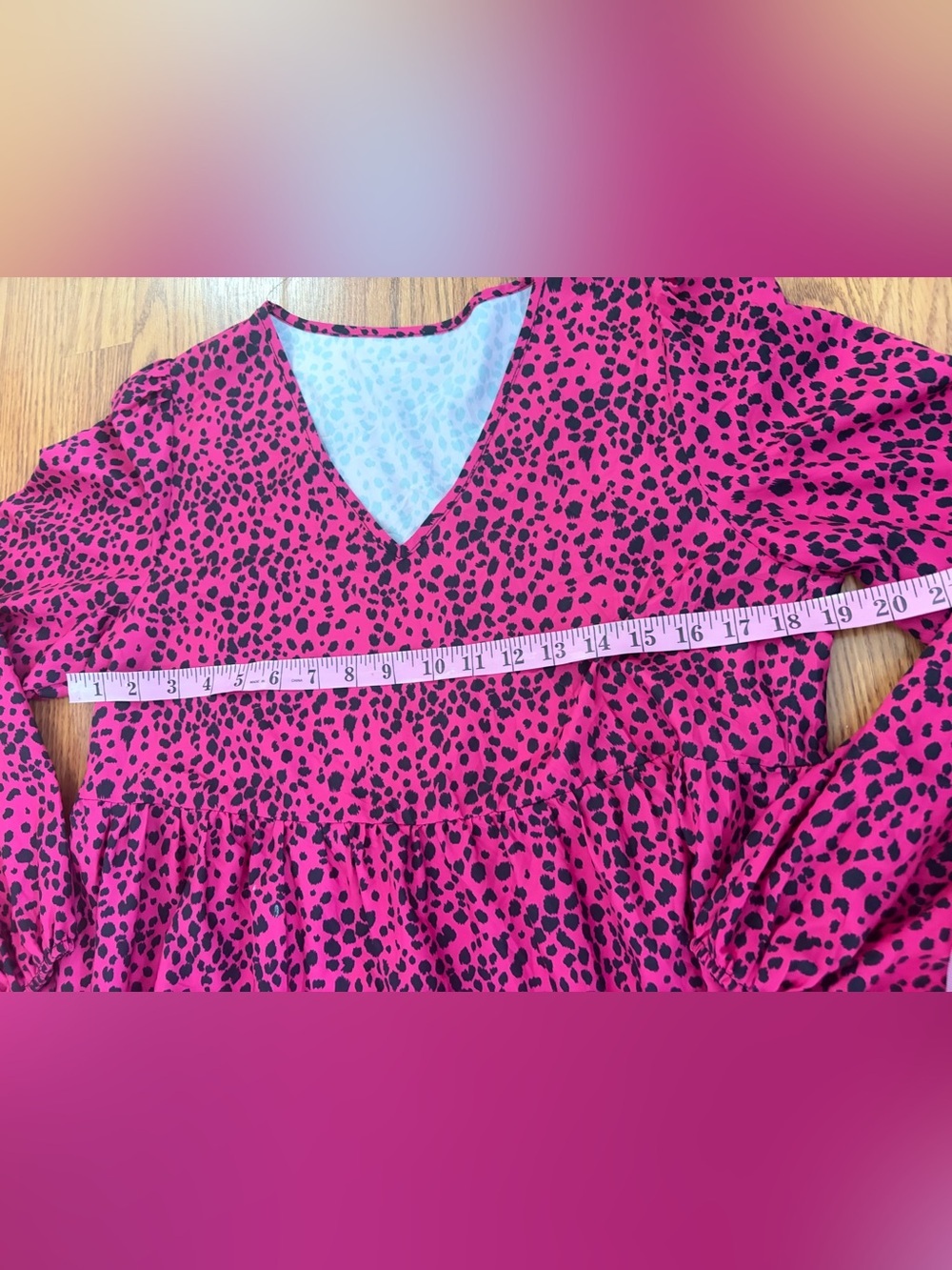SHEIN Hot Pink Leopard Print V-Neck Tiered Mini Dress - Picture 5 of 6